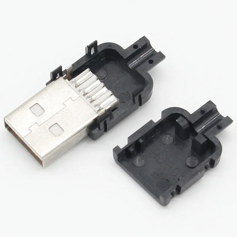Conector USB 2,0 para conexión de datos, enchufe tipo A macho, adaptador de montaje de 4 pines, tipo de soldadura, carcasa de plástico negro, 10