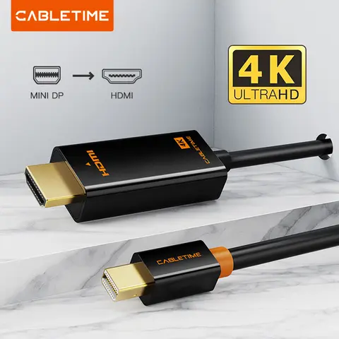 CABLETIME 4K Mini Displayport to HDMI Thunderbolt 2 Mini Display Port Adapter Cord for Laptop MacBook Air Mini DP to HDMI Cable