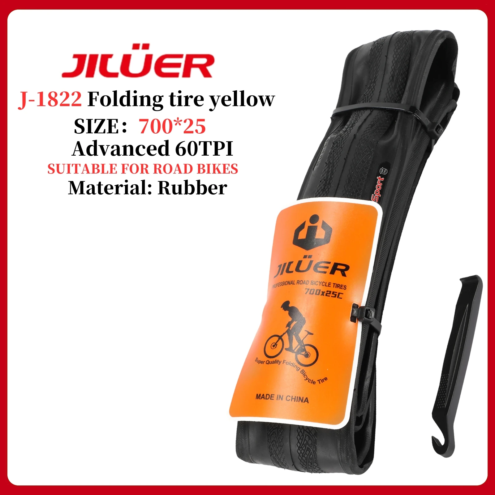 700C Foldable Black Yello Tires - Puncture Resistant Tyre for Road Bike, 700x25C High Pressure Folding Bicycle Tire 60Tpi
