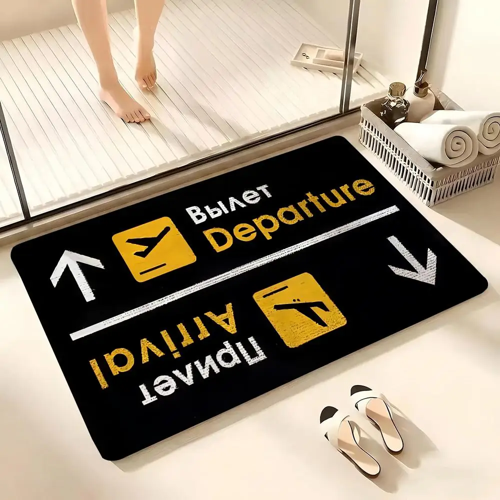 Arrivals & Departures Floor Mat Flannel Rug Non Slip Absorbent Soft Washable For Entryway Hallway Bathroom Kitchen Decor
