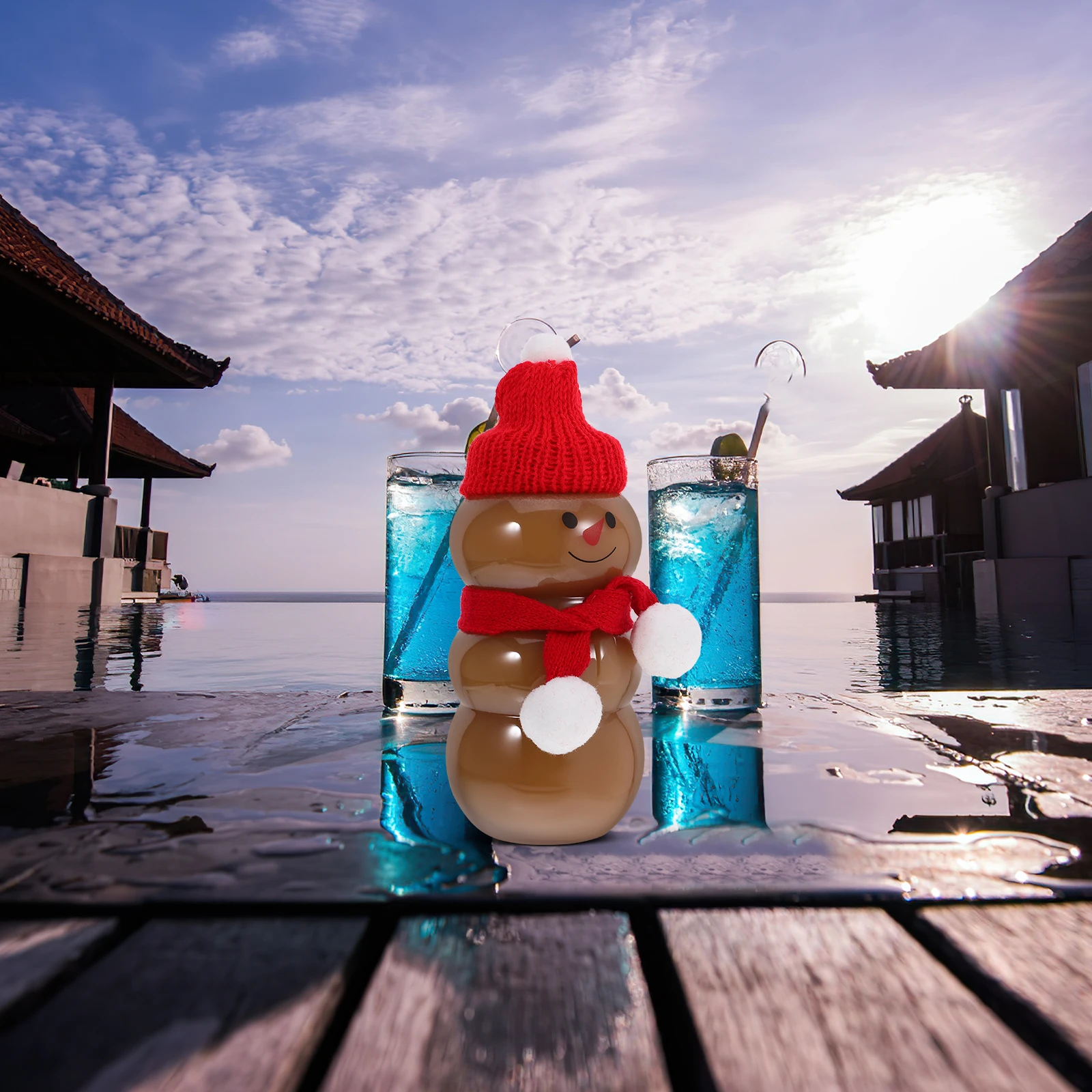 

6Sets Snowman Glass Jar Christmas Beverage Bottles for Tea Coffee Juice Portable Drinking Jars Outdoor Party Reusable Storage