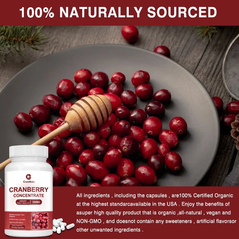 Organic Cranberry Capsules 500 Mg - Antioxidant, Promotes Urinary Tract Health, Relieves Frequent Urination