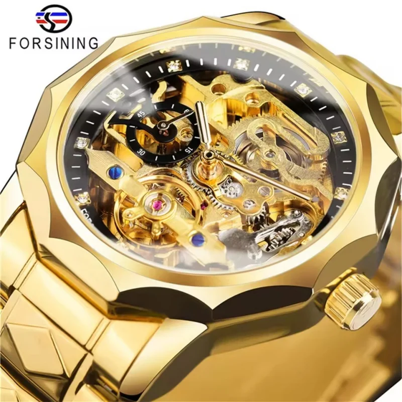 Forsining 199A Advanced модные мужские прозрачные автоматические механические часы со скелетом, светящиеся антикварные мужские часы со стальным ремнем