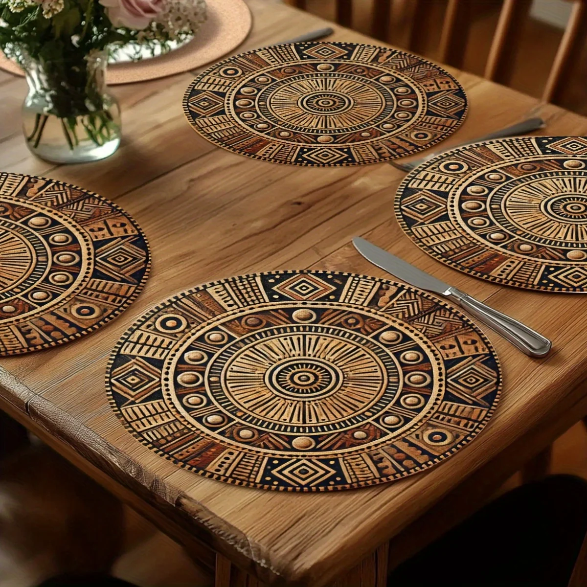 VIKAMA 4/6/8/10PCS circular placemat, high-end light luxury texture placemat, washable and non slip kitchen table decoration