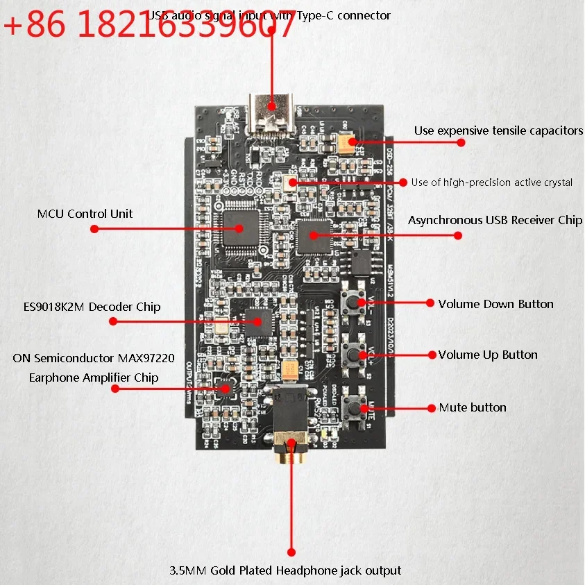 YAO HIFI Headphone Decoding Amplifier ES9018K2M DSD128 PCM32BIT 384KHz Lossless Decoding Output Headphone DAC Built-in MAX97220