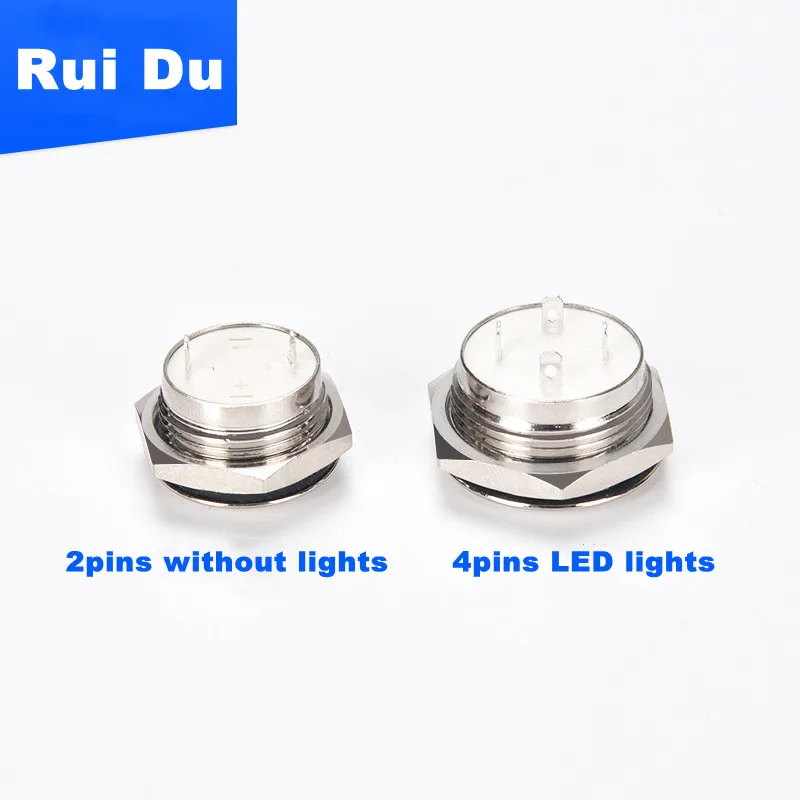 12/16/19/22/25/30mm ultra-short micro-stroke thin LED light switch 3V6V12V24V instant self-reset waterproof metal button switch