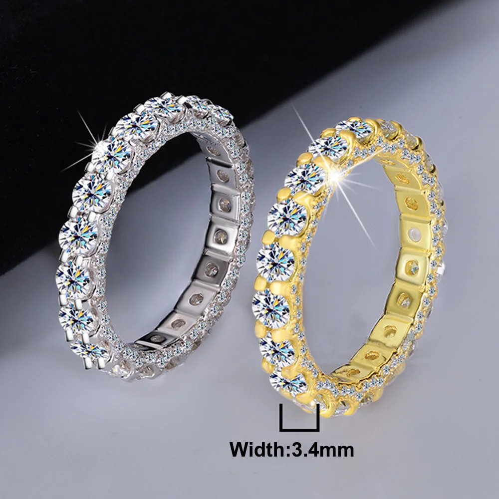 3mm Full Moissanite Wedding Band For Women Lab Diamond S925 Silver 18K Gold Plated Eternity Stackable Ring Pass Diamond Tester