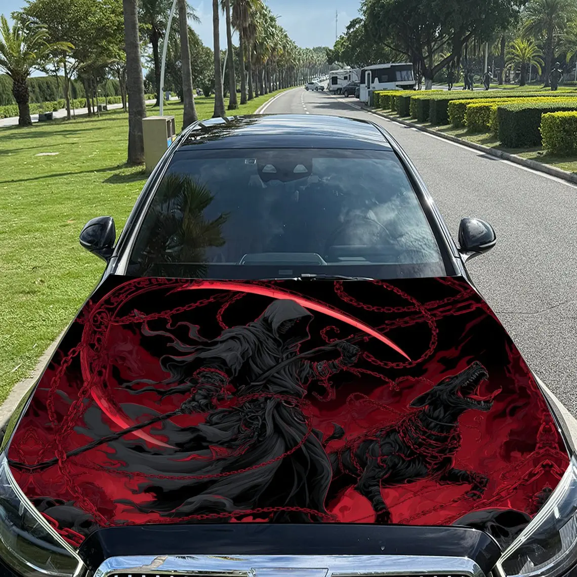 

Dark Grim Reaper с автомобильной виниловой пленкой Demon Dog, водонепроницаемая наклейка на капот автомобиля из материала ПВХ, самоклеящаяся устойчивая к царапинам наклейка
