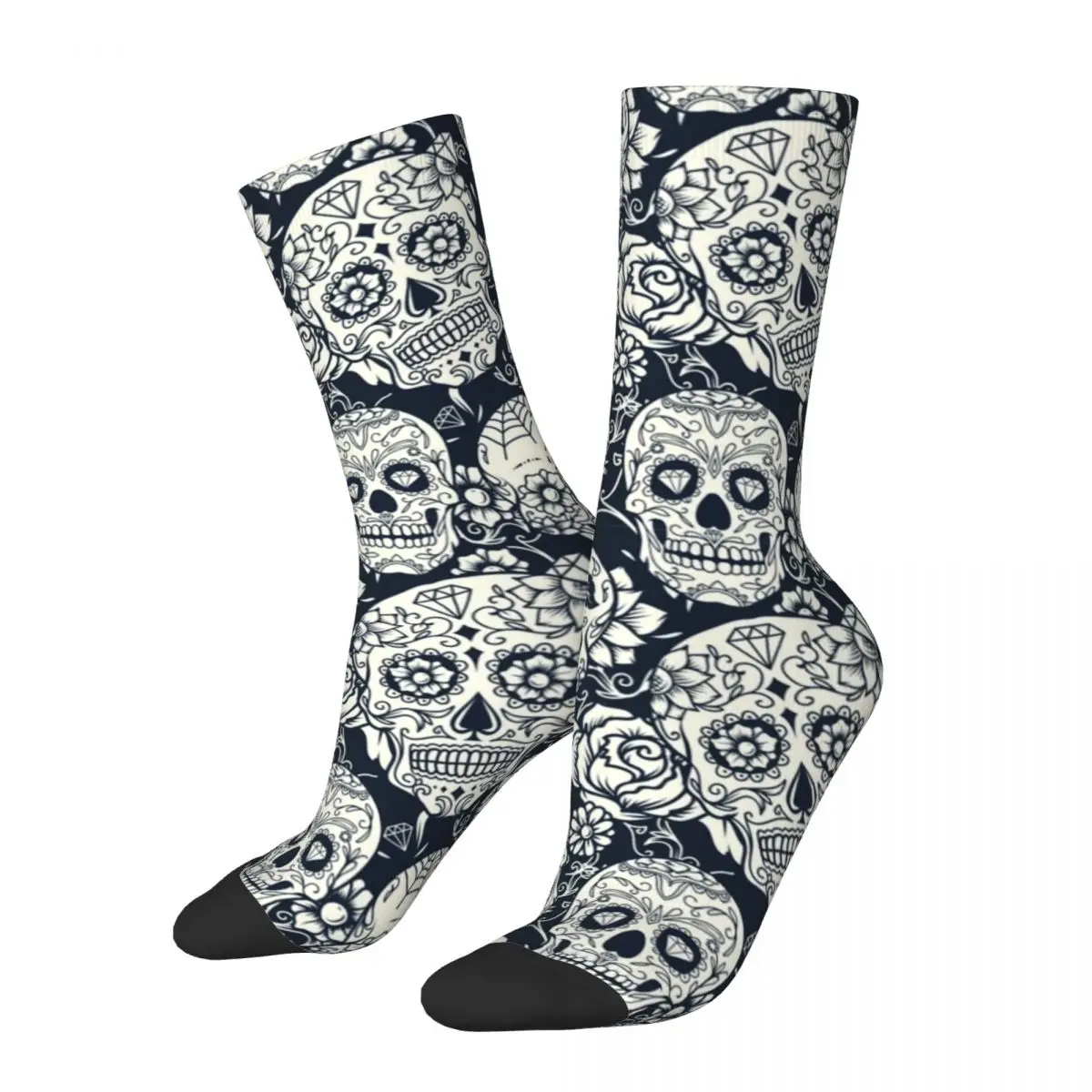 Autumn Winter Colorful Women Men Sugar Skull Floral Socks Day of the Dead Breathable Basketball Socks