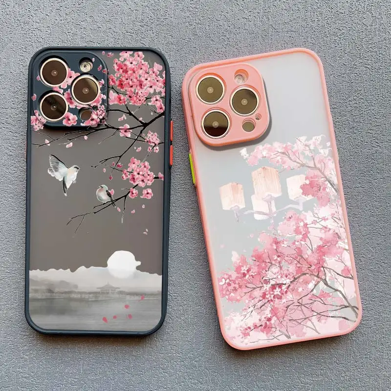 Pink Peach Blossom Phone Case for iphone 16 11 15 14 Plus XR XS X 15 14 13 12 Pro Max Mini 7 8 Plus SE 2020 Flowers Back Funda