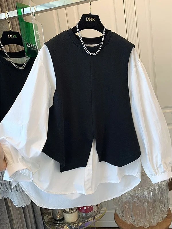 Loose Fit ex Oversized Sweatirt irt Design Trendy Patchwork Autumn Faion Breathable Long Sve round Ne Sweatirt