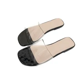 Women Transparent Black And White Slippers Open Toe Slides Summer Shoes Flattie Mixed Colors 48 34 Rome Style Fits True To Size