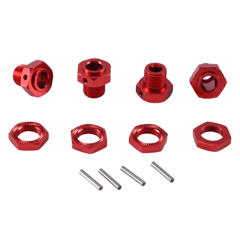 Metal 17Mm Wheel Hex Hub Adapter With Nut Replacement Spare Parts For Arrma 1/10 4S KRATON Outcast RC Car Upgrade Parts,Red