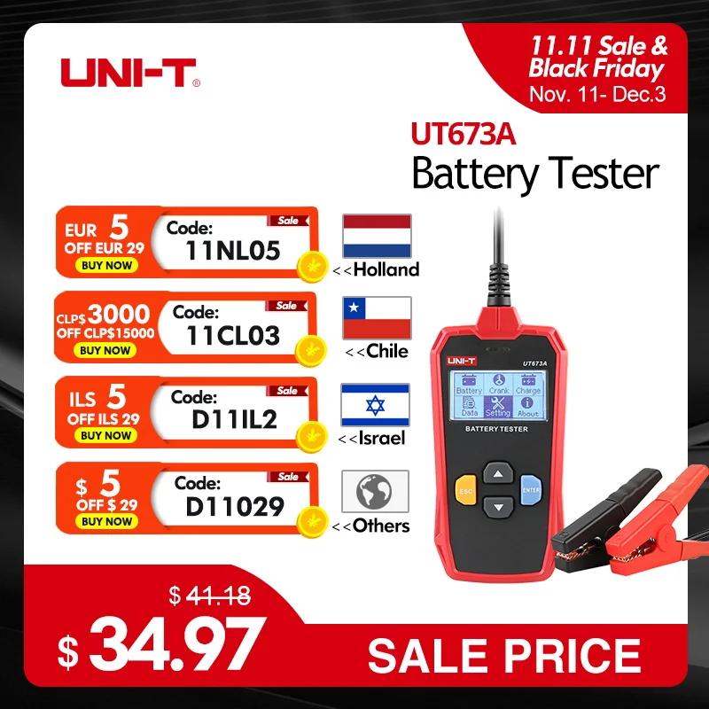 UNI-T Car Battery Tester UT673A UT675A 12V 24V DC Load Tester Capacity Meter Battery Checker Charging Circuit Cranking Test
