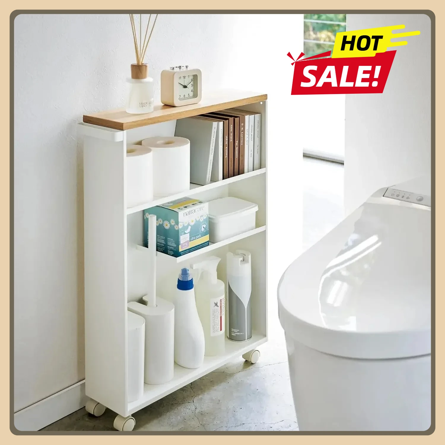 

Home Rolling Slim Bathroom Utility Cart - Storage Shelf Narrow Organizer Rack Steel One Size White with Handle