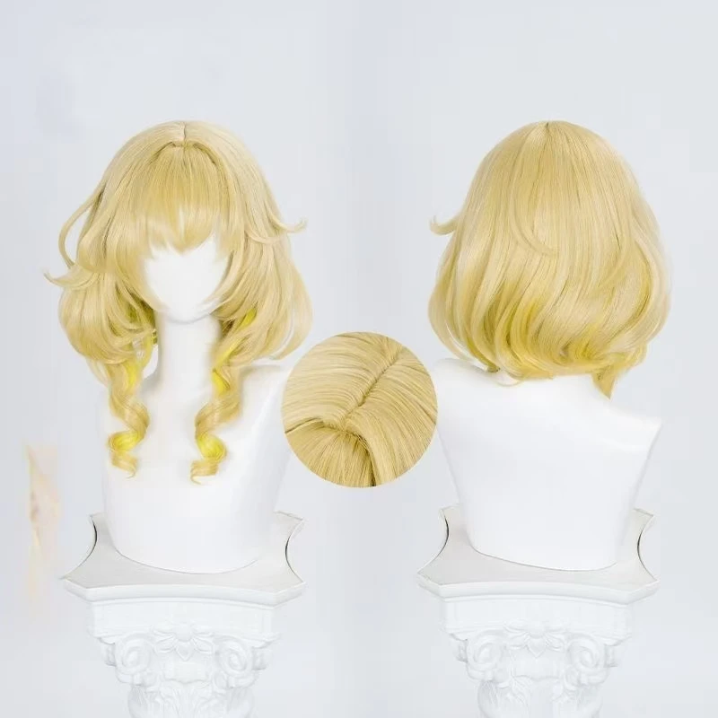 Aglaia Cosplay Wig Golden Short Hair with Simulated Scalp Top Heat Resistant Synthetic Fiber Wig with Rose Net For Women Girls