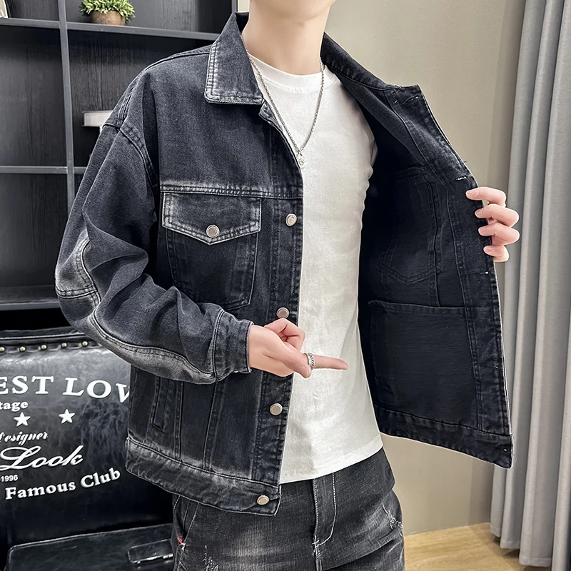 ファッション秋メンズカジュアルデニムシャツジャケット若者ストリートウェアレトロコットンジーンズコート春ルーズフルスリーブトップス服