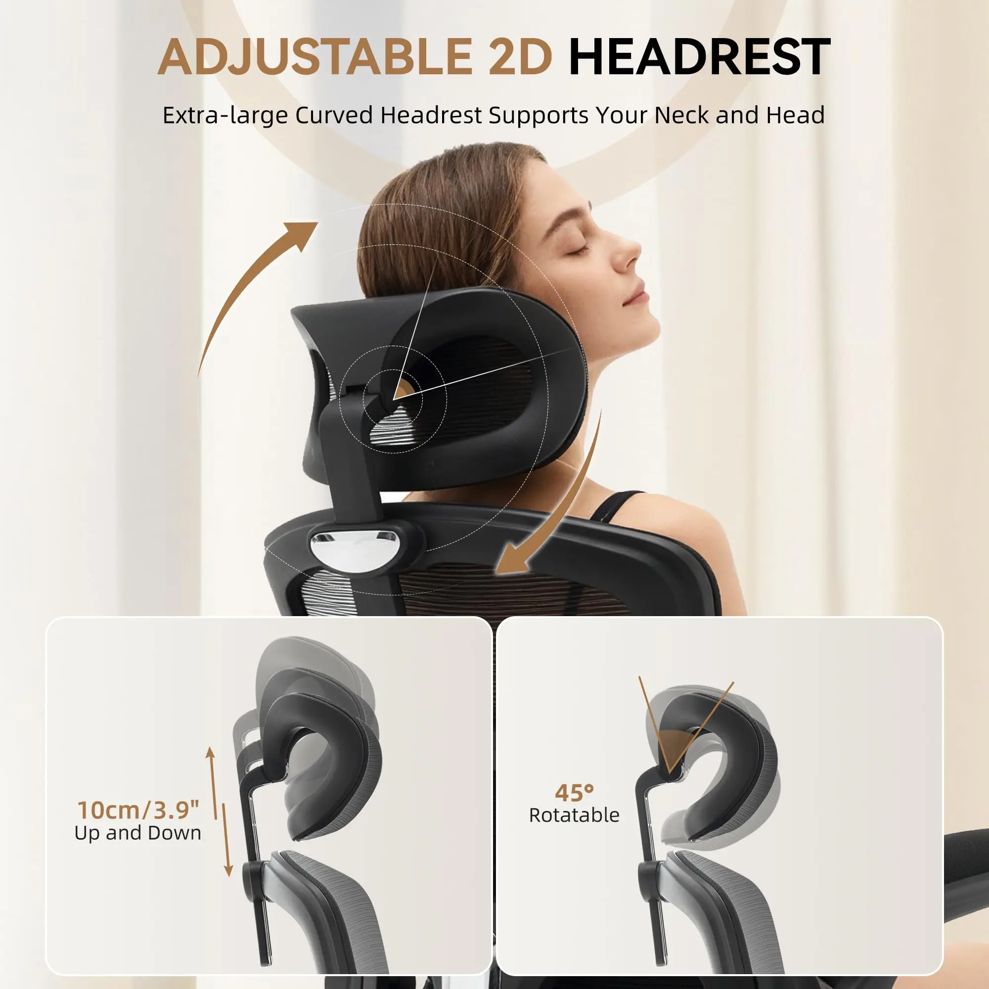 Office Chair Ergonomic Desk Chair with Mesh Back and Wheels, High-Back Computer Gaming Chair with Adjustable Headrest, Rolling S