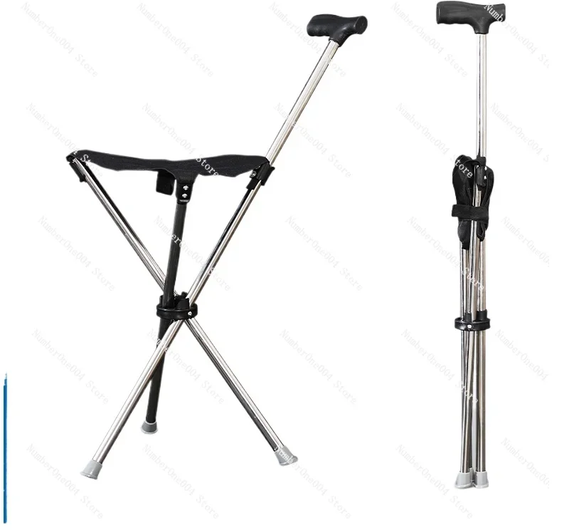 Elderly Crutch Stool Non-Slip Cane Walking Stick Foldable and Portable Seat Elderly Chair Crutch Cane with Stool