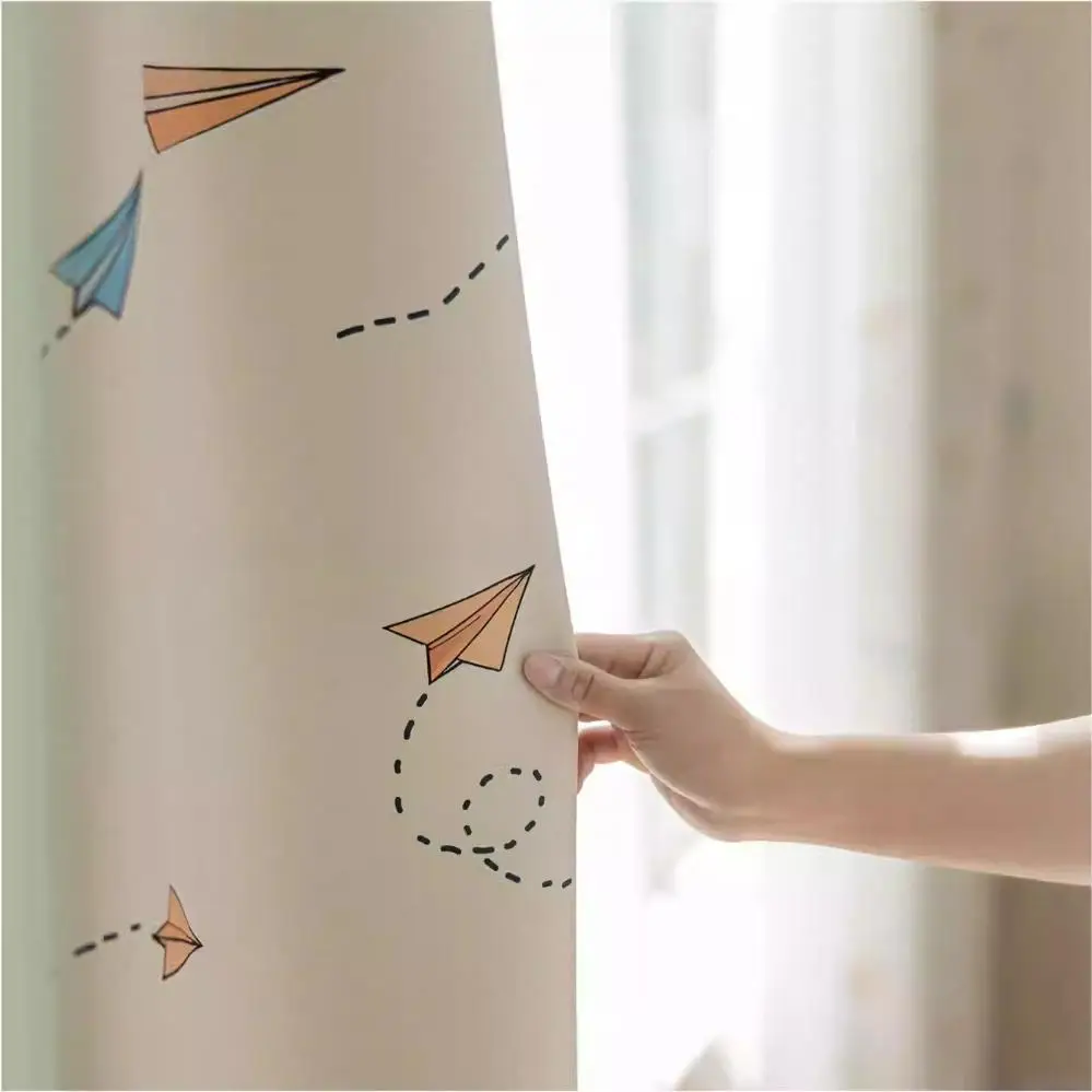 1Pc,Cartoon Cute Kids Curtains For Bedroom, Childlike Print Colorful Airplane  Blackout Curtain For Living Room Decorative