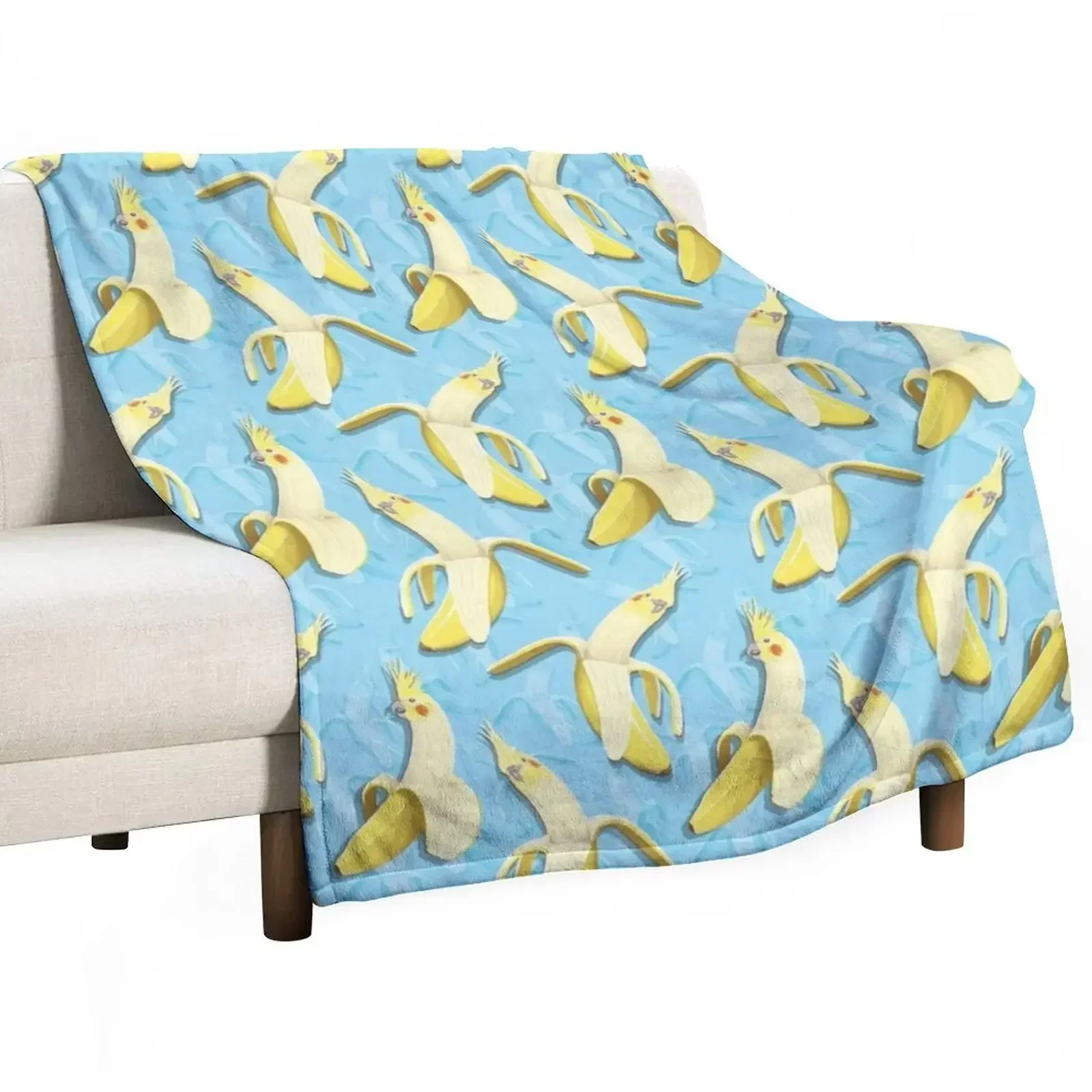 

Bananaaaa! - Cockatiel Banana Pattern Throw Blanket for sofa valentine gift ideas Blankets