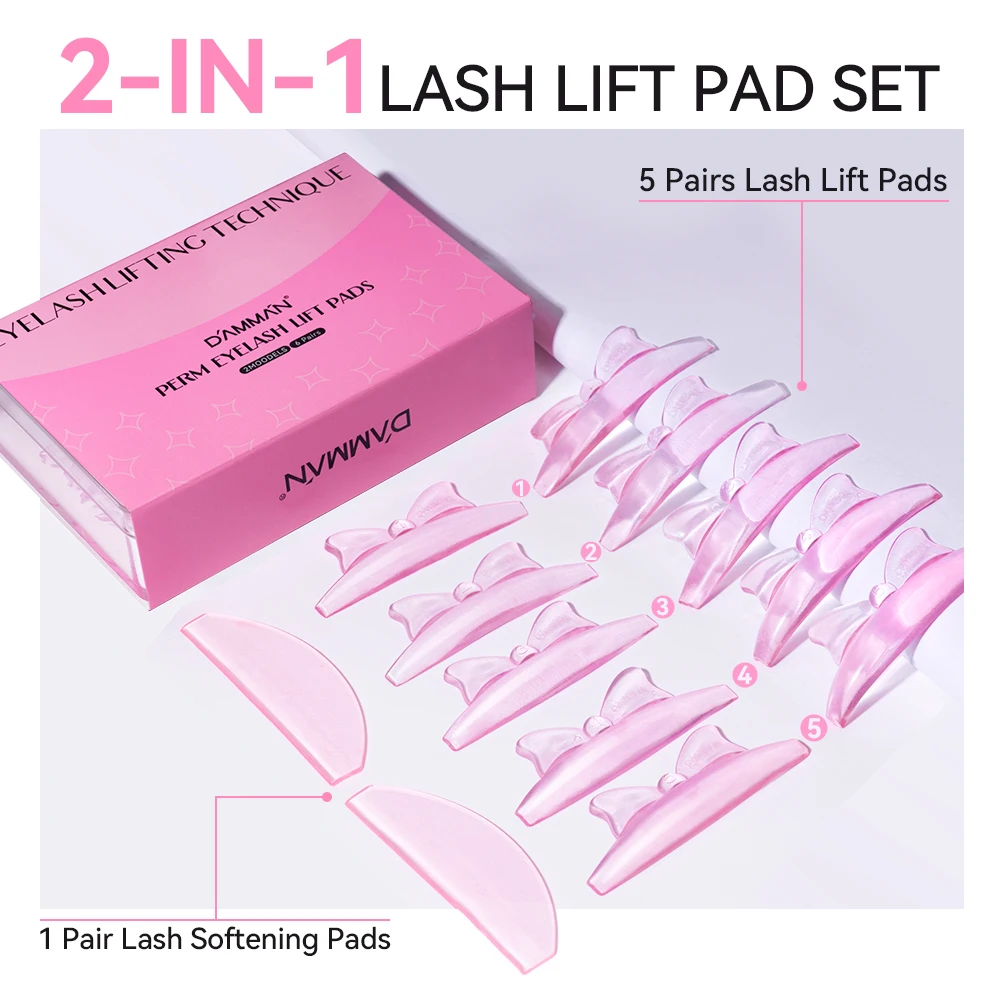 Damman Silicone 2 in 1 Lash Lift Pads Set Reusable Lash Lifting Rods Shield Self-adhesive Eyelash Softening Pads Makeup Tools
