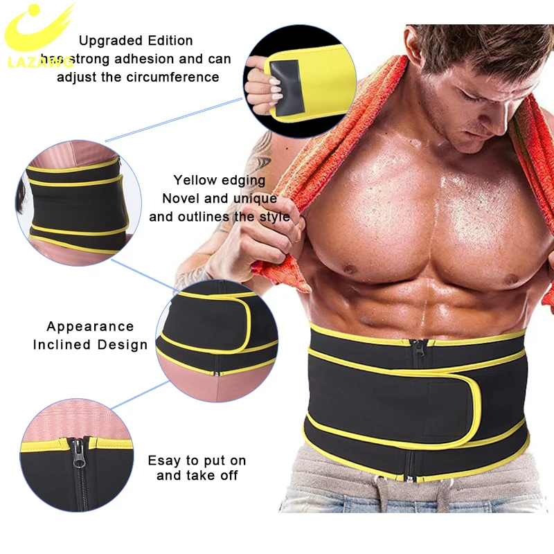 Lazawg homens emagrecimento cintura trainer cinto abdômen queima de gordura modelagem barriga cinto corpo shaper espartilho treino shapwear