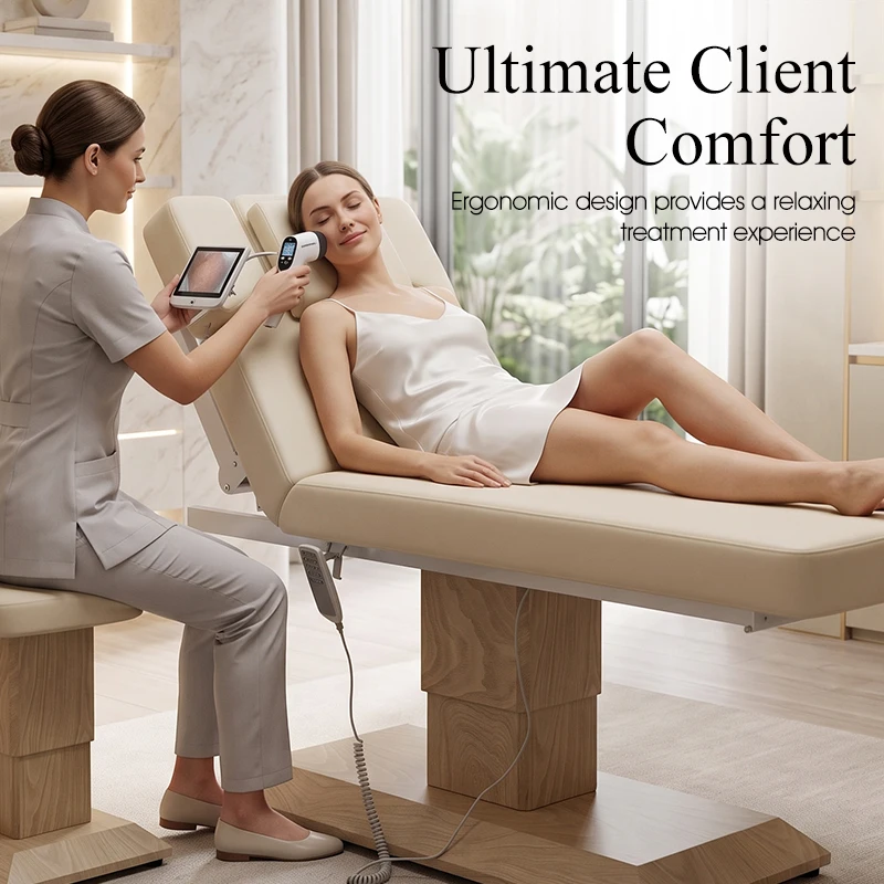 Electric Beauty Bed 3 Motor Adjustable Beauty Bed for Salon, Electric Massage Table for Spa, Luxury Beauty Bed, Wood Base 200KG