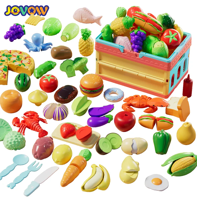 

Jovow Cutting Fruits Vegetables Toy Set for Kids Pretend Play Simulation Kitchen Montessori Baby Educational Toys Children Gifts