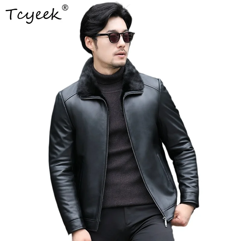 

Tcyeek овечья норковая меховая интегрированная осень-зима модная черная короткая мужская куртка из натуральной кожи Chaqueta Cuero Hombre 가죽 자켓