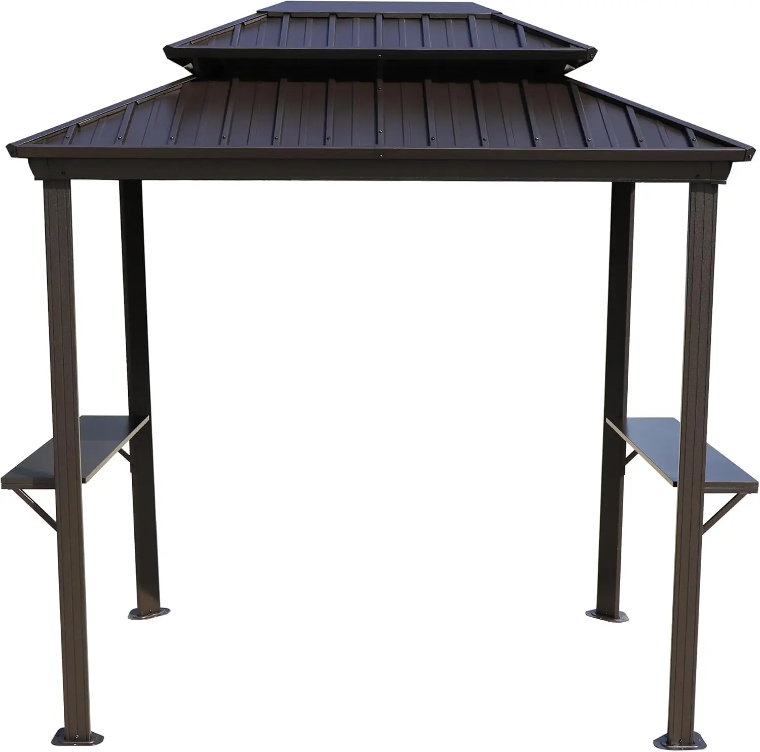 Gazebo per barbecue con tetto rigido da 6' x 8', gazebo per barbecue da esterno con doppio tetto in metallo zincato, gazebo per barbecue in alluminio con 2 lati