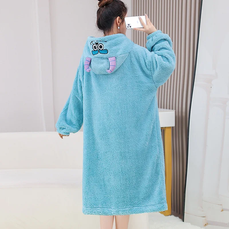 Sleepwear Animal Cosplay Pajamas Nightwear Robes Flannel Nightdress Women Coral Fleece Warm Nightgowns Plush Warm Thicken