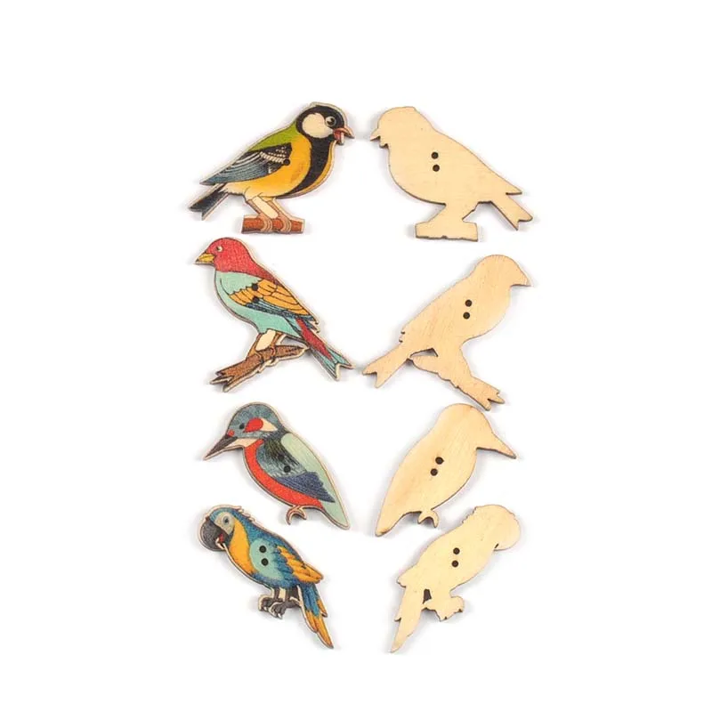 25Pcs 20-40mm Mixed Bird Pattern Painted Wooden Decorative Button DIY Scrapbook Crafts Home Sewing Accessories Handmade Supplies