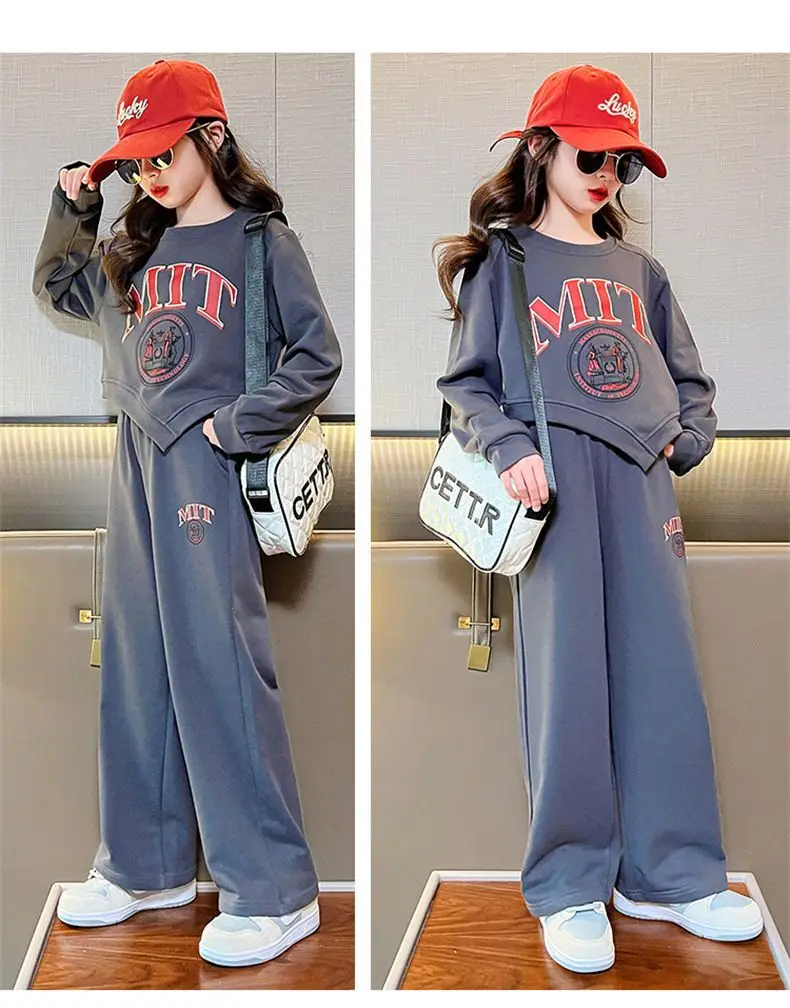 

Girl Spring Casual Sets Kids Letter Prints Suit Children Fashion Irregular Tops+Sports Pants 2Pcs Teens Autumn Trends Clothes