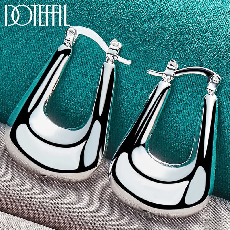 DOTEFFIL 925 Sterling Silver Smooth U Hoop Earring For Charm Women Party Gift Fashion Wedding Engagement Jewelry