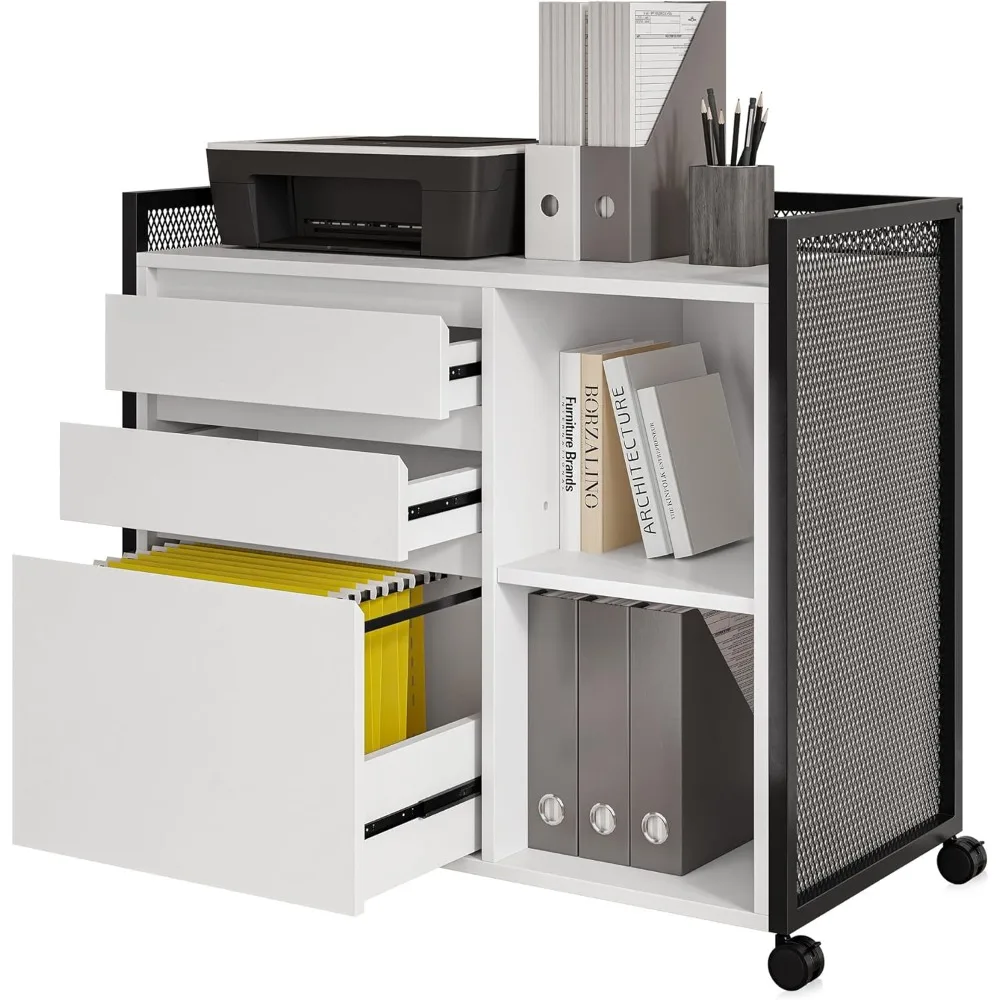 

3-Drawer Mobile File Cabinet Desk with Ultra-Fast USB Type A/C Outlet, Rolling Printer Stand with 2-Tier Open Shelves