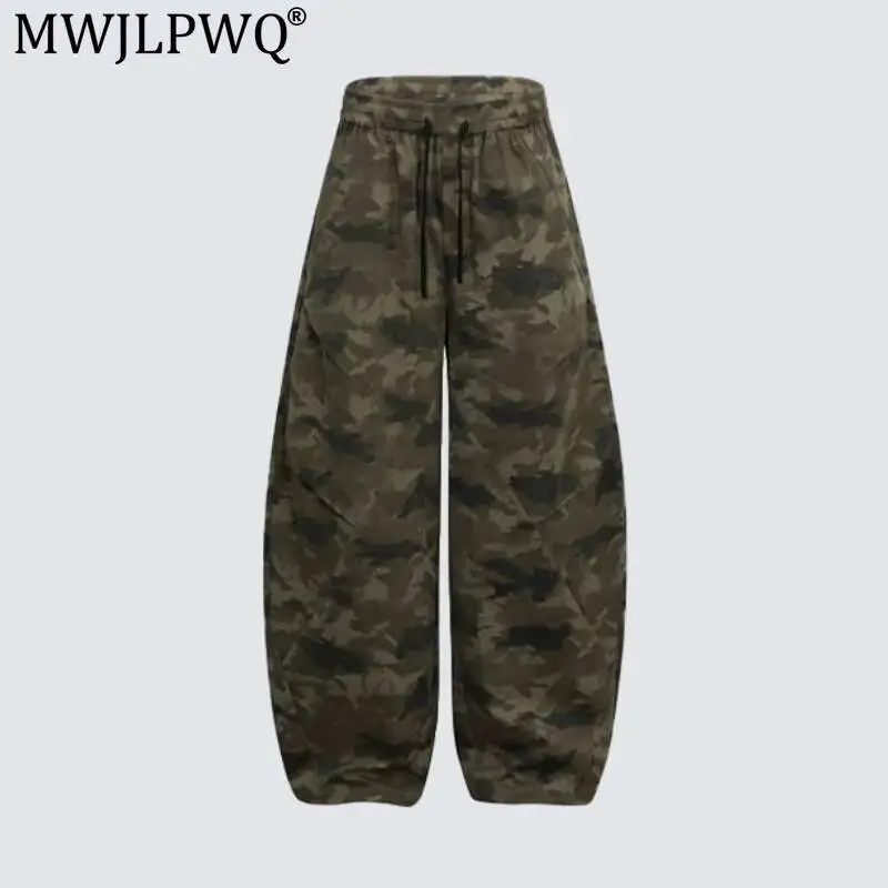 MWJLPWQ Camouflage Drawstring Scythe Jeans Men's Fashion Street Style Drawstring Wide-Leg Casual Oversized Denim Trousers 20146
