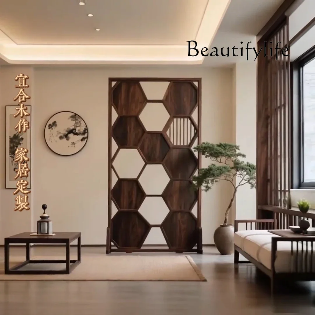 XR North American Black Walnut Screen Partition Living Room Entrance Door Cover Bedroom Design Hollow Partition