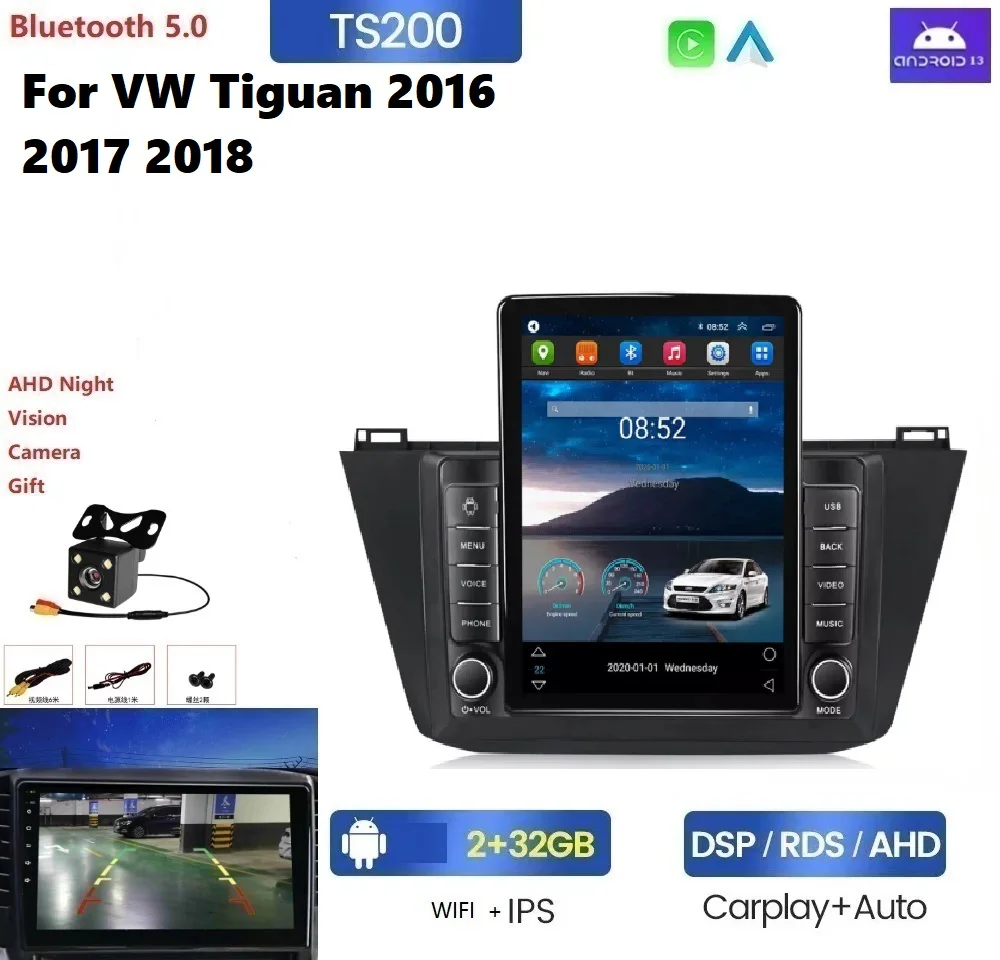 Tesla Android 13 8+128G car stereo player For VW Tiguan 2016 2017 2018 car dvd player DSP RDS AM FM GPS BT radio android