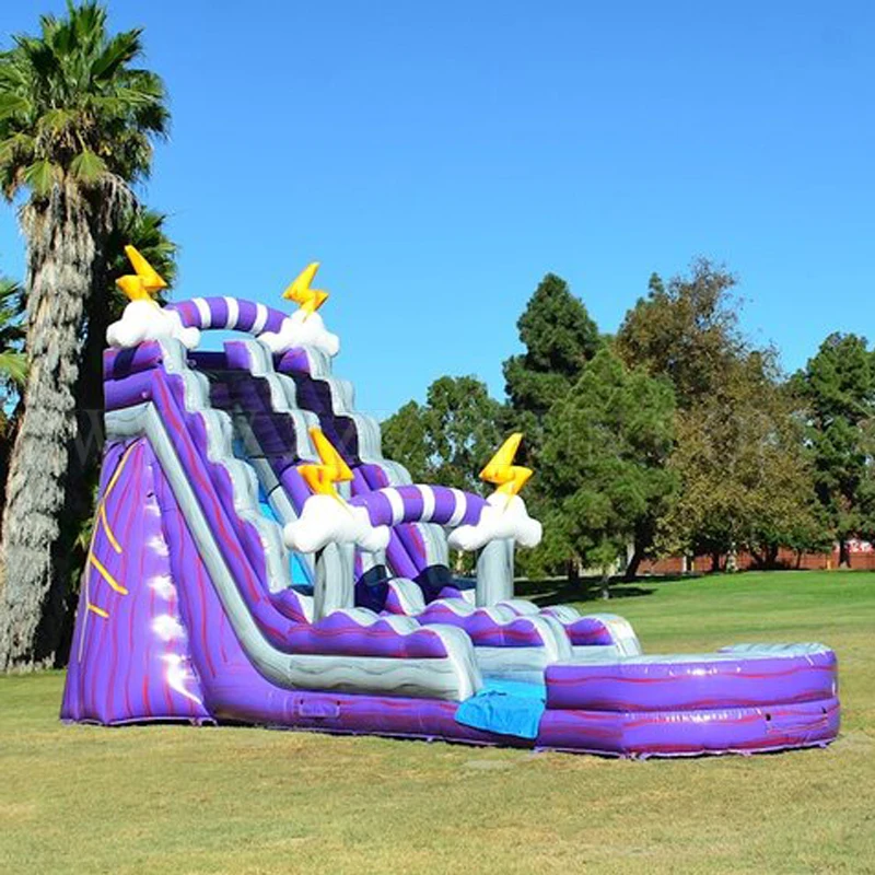 Purple Commercial Grade Inflatable Water Slide Backyard Jumper Bouncer 19ft Thunder Lightning Water Slide