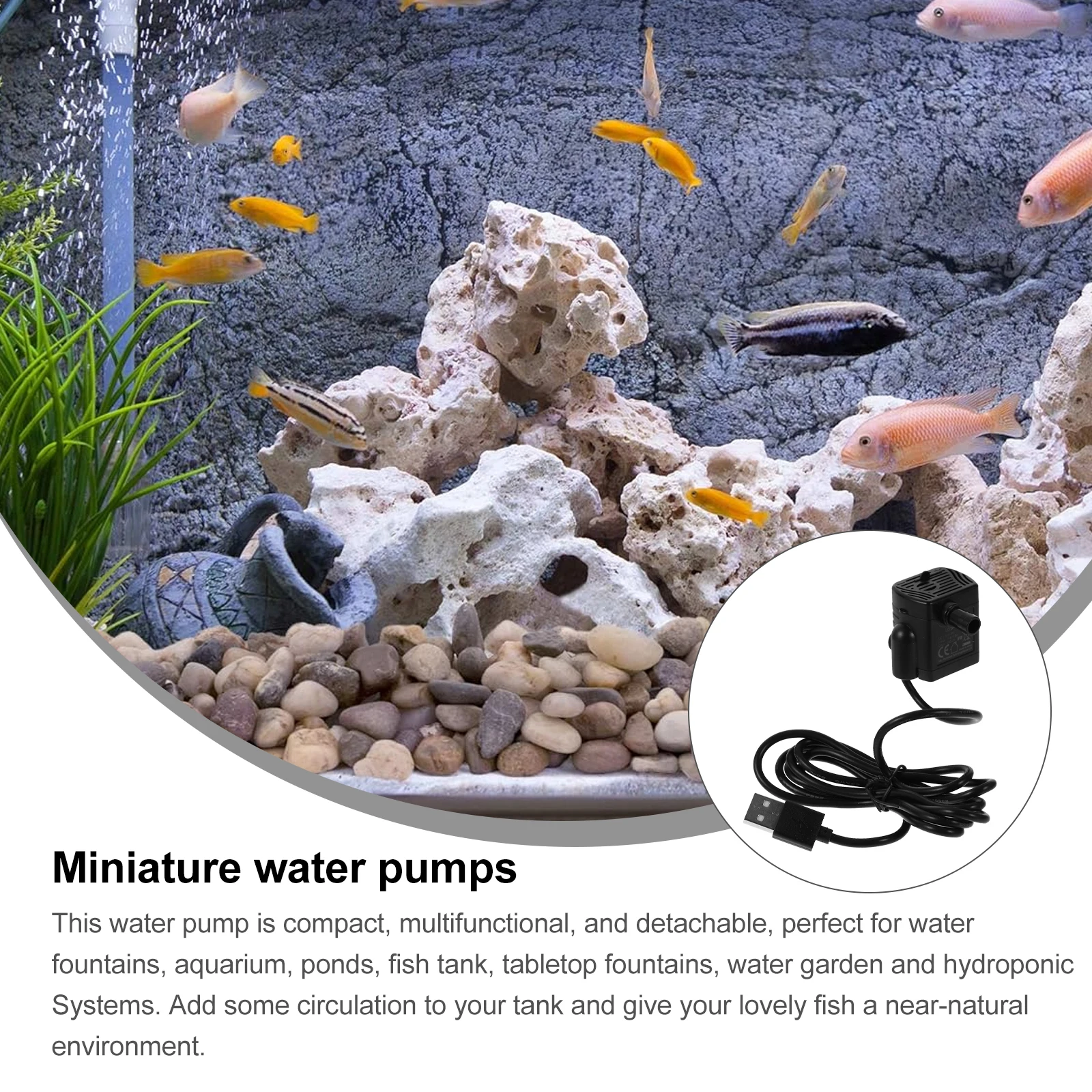 

Micro Submersible Water Pump for Fish Tank Small Fountains Aquarium Black Ponds Compact Detachable Energy Saving Low Power