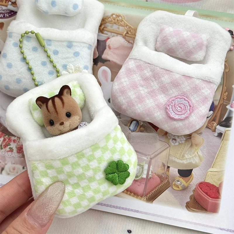 

New Cute Plush Anime Animal Doll Bag Pendant Keychain Four-leaf Clover Quilt Mini Sleeping Bag Doll Backpack Pendant