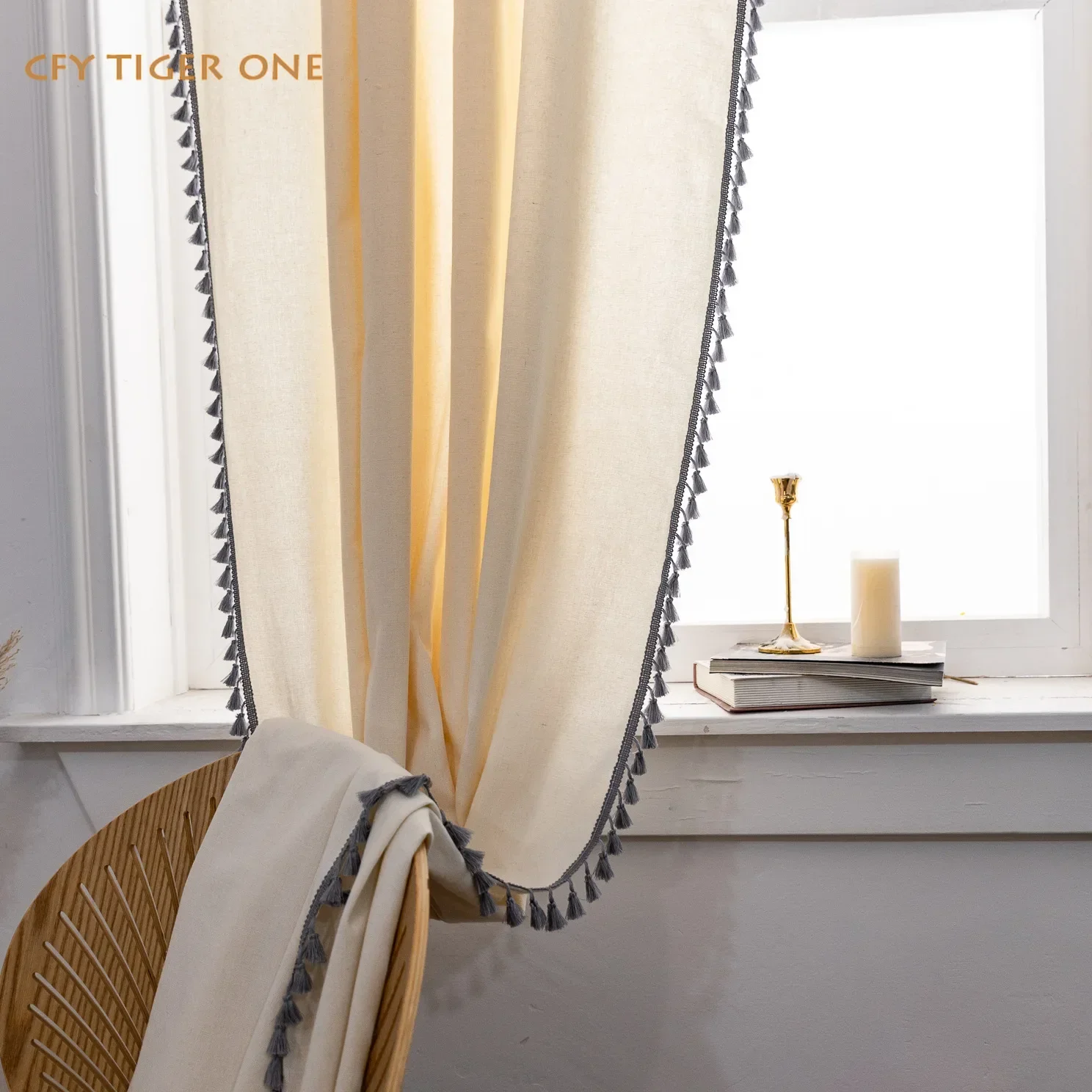 

Cotton Linen Boho Solid Color Window Curtain with Tassels Blackout Valance for The Luxury Living Room Curtains for Living Room