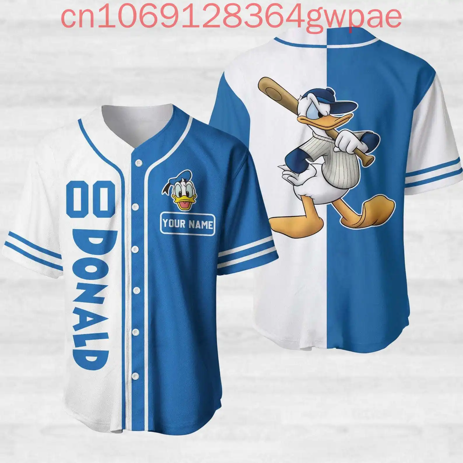 Custom ชื่อ Donald Duck เสื้อเบสบอลผู้ชายผู้หญิงเด็กเสื้อเบสบอลลําลองเสื้อเบสบอลแฟชั่นเสื้อแขนสั้น