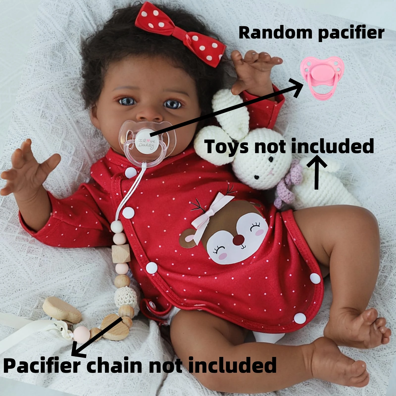 50 cm Reborn Doll Baby Doll Vinyl Limbs with 3D Painted Skin Realistic Soft Cloth Body African American Doll Toy Christmas Gift