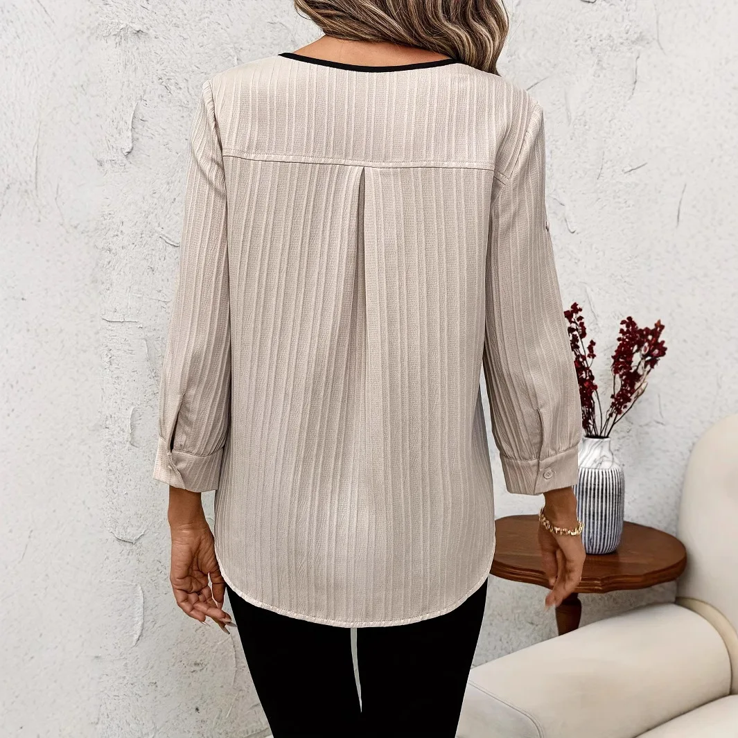 Vintage à manches longues Blouses femmes 2025 été nouveau dans col rond décontracté chemises amples élégant femme hauts Streetwear