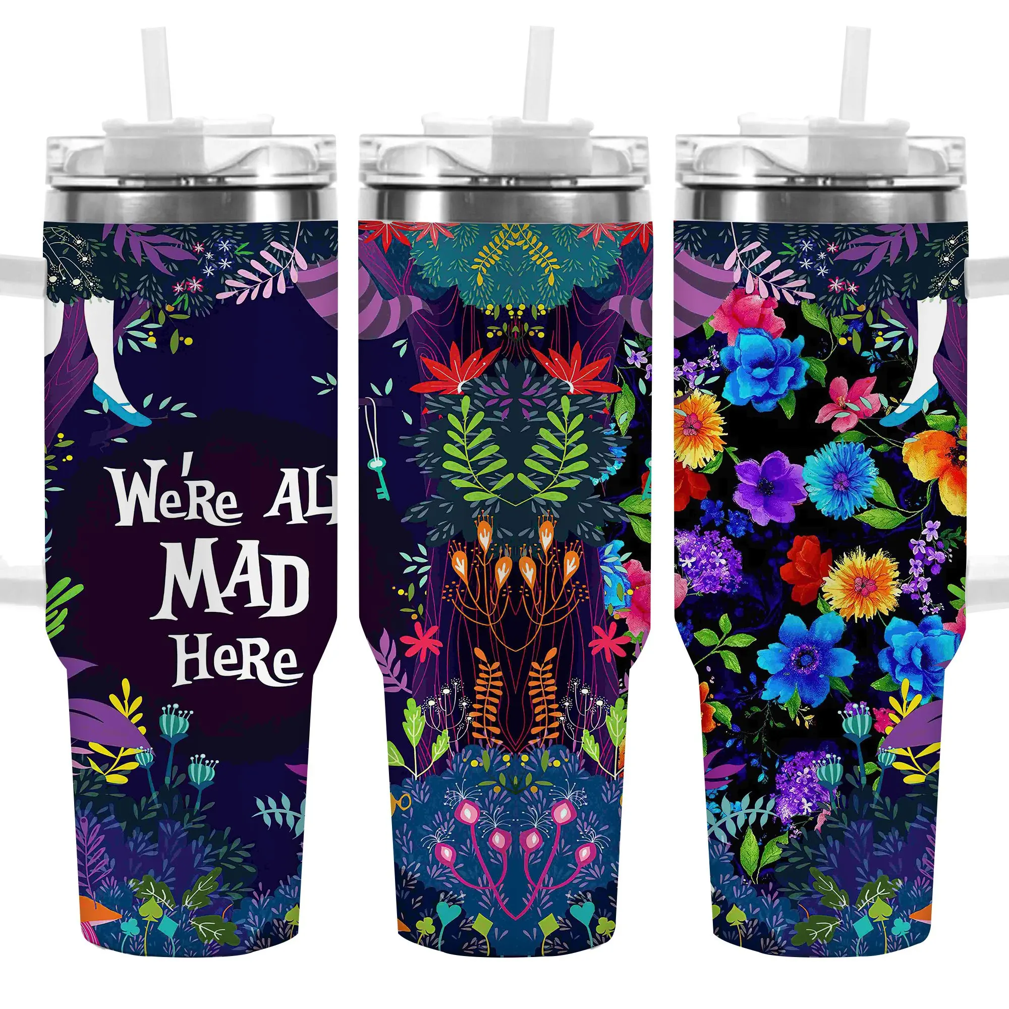 

1pc 40oz Whimsical Wonderland Tumbler with Lid, Insulated Travel Mug, Gift for Dad, Mom, sister, Ideal for Halloween, Independence Day, Birthday Gift, Coffee Cup, weird stuff