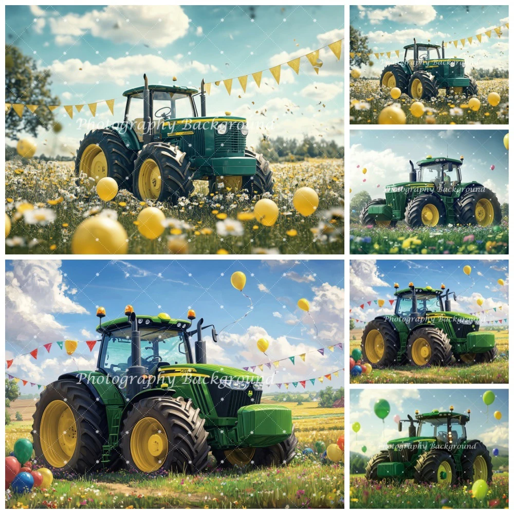Construction Theme Photography Backdrop Kids Party Green Tractor Farm Truck Photobooth Background 1st Birthday Baby Shower Decor