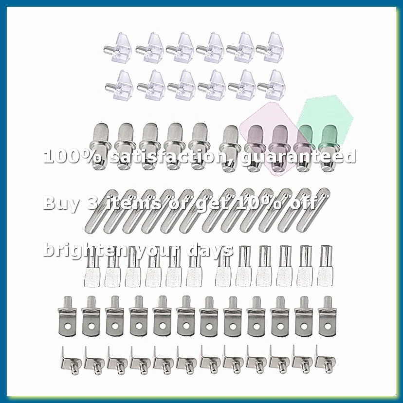 72Pcs Shelf Pegs Support Kit, 6 Styles Shelf Pins, Nickel Plated Cabinet Shelf Pegs for Shelves Bookcase Bookshelf Pegs