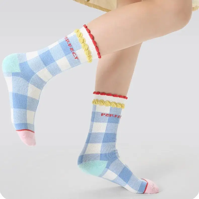 4 Pairs Little Girls Socks Children Spring Newest Cotton Socks Calf Sock Ruffle Plaid Cartoon Bunny Socks Baby Girls Boys Socks